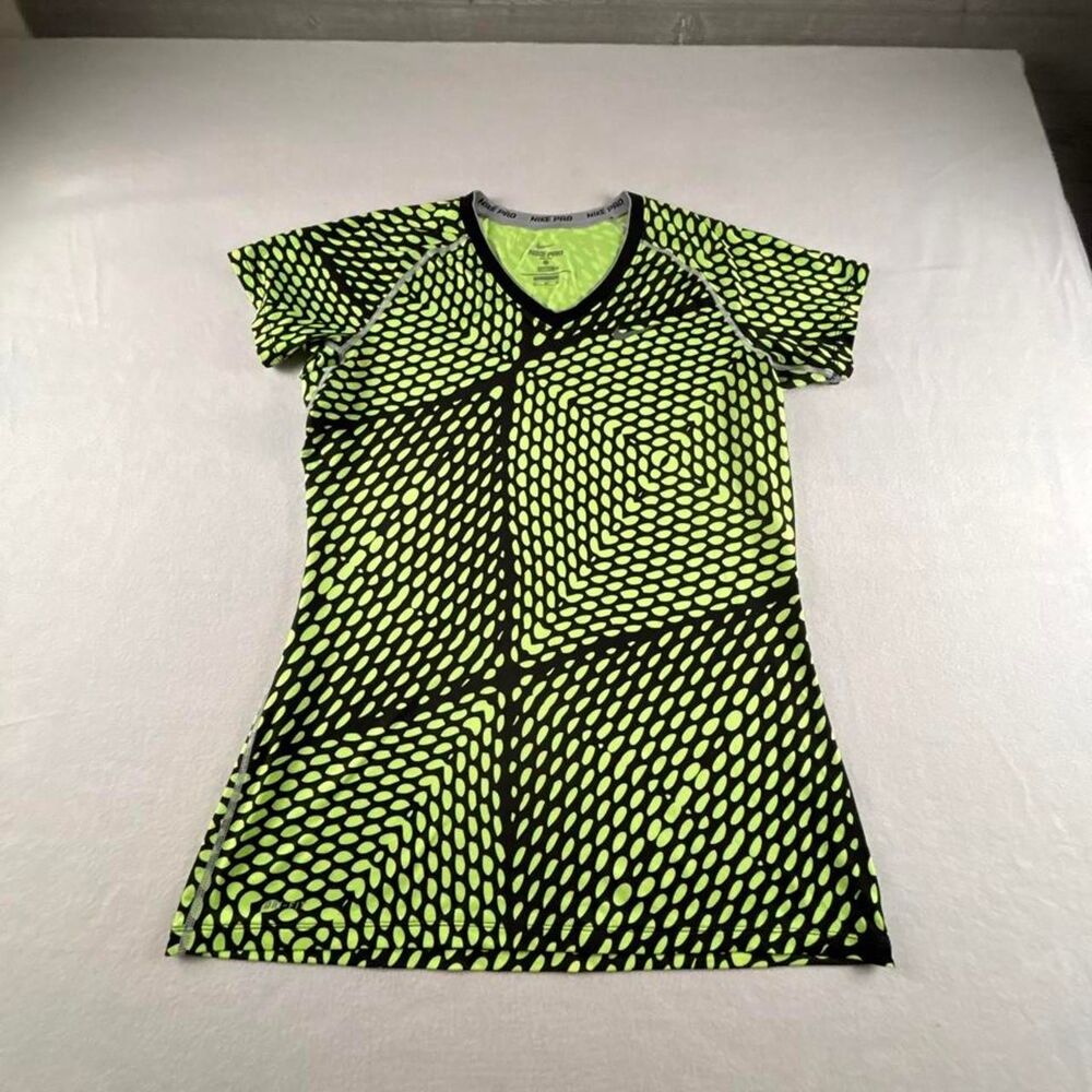 Nike Pro Dri-FIT Compression Top Womens XL Neon Green Black Geometric Athletic